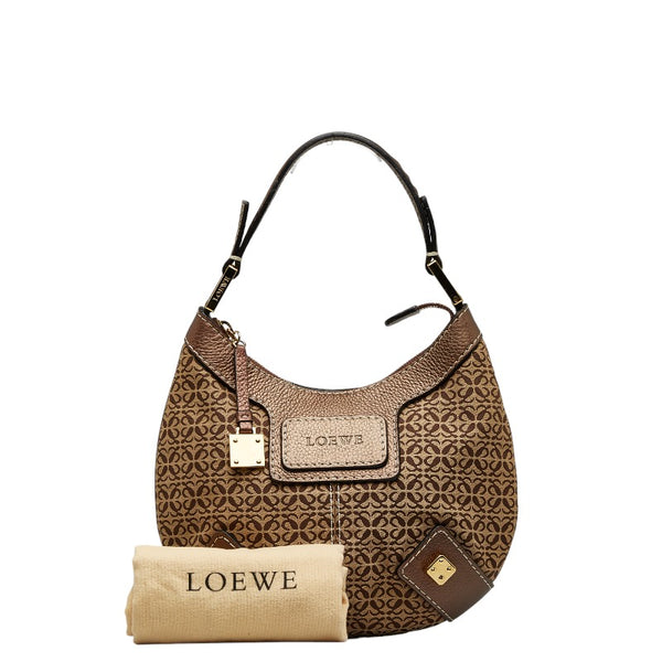 ロエベ ニューロード ワンショルダーバッグ ブラウン キャンバス レザー レディース LOEWE 【中古】