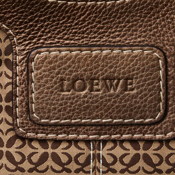 ロエベ ニューロード ワンショルダーバッグ ブラウン キャンバス レザー レディース LOEWE 【中古】