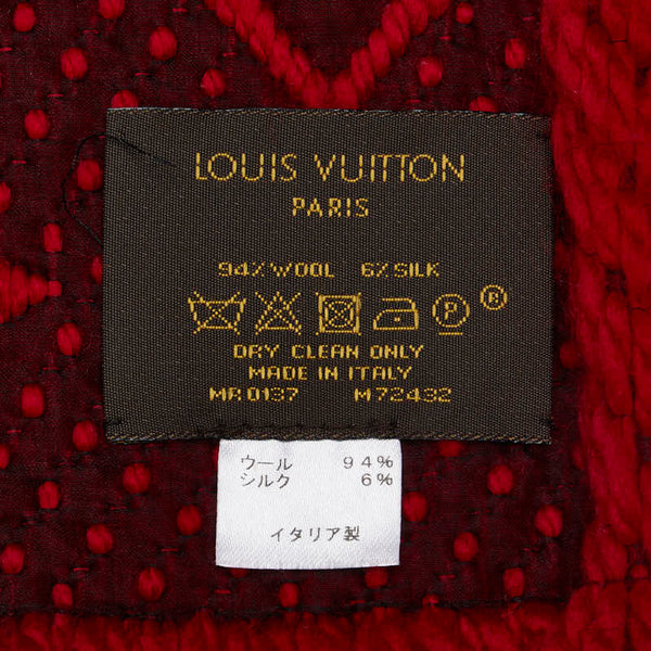 ルイ ヴィトン モノグラム エシャルプ ロゴマニア マフラー M72432 レッド ウール シルク レディース LOUIS VUITTON 【中古】