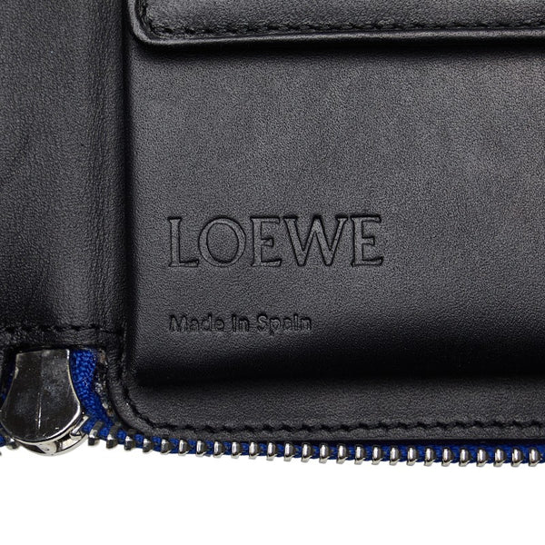 ロエベ アナグラム 二つ折り財布 コンパクトウォレット オレンジ ブルー レザー レディース LOEWE 【中古】