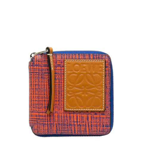 ロエベ アナグラム 二つ折り財布 コンパクトウォレット オレンジ ブルー レザー レディース LOEWE 【中古】