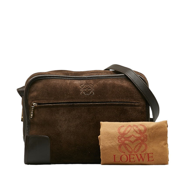 ロエベ アナグラム 斜め掛け ショルダーバッグ ブラウン スウェード レザー レディース LOEWE 【中古】