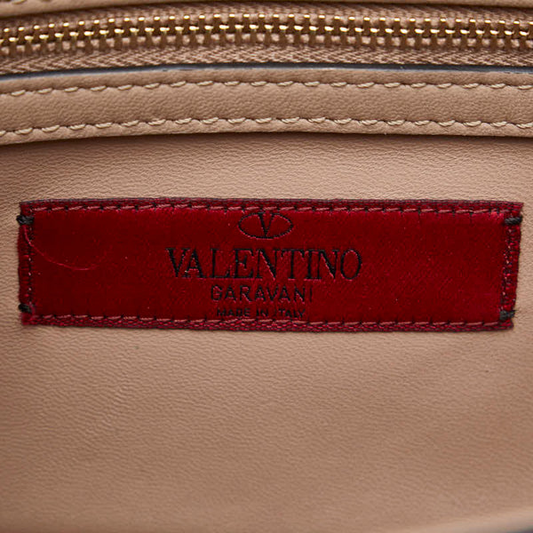 ヴァレンティノ ロックスタッズ フラワー チェーン ショルダーバッグ ピンクベージュ レザー レディース VALENTINO 【中古】