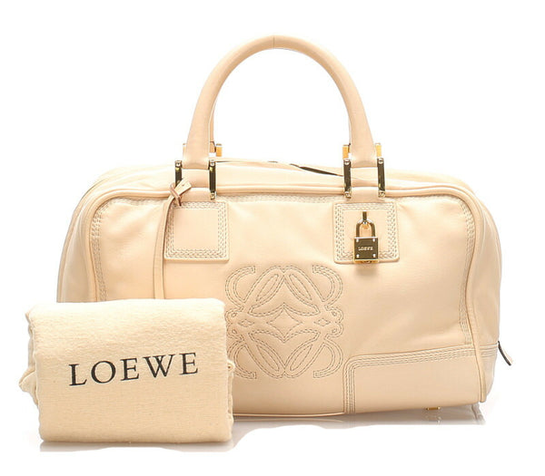 ロエベ アマソナ ベージュ レザー ハンドバッグ レディース LOEWE 中古