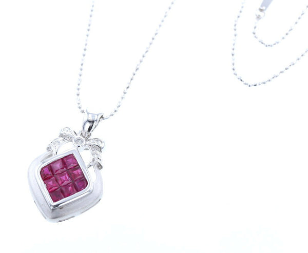 K18WG ホワイトゴールド ルビー2.1ct ダイヤ0.1ct ネックレス レディース 中古