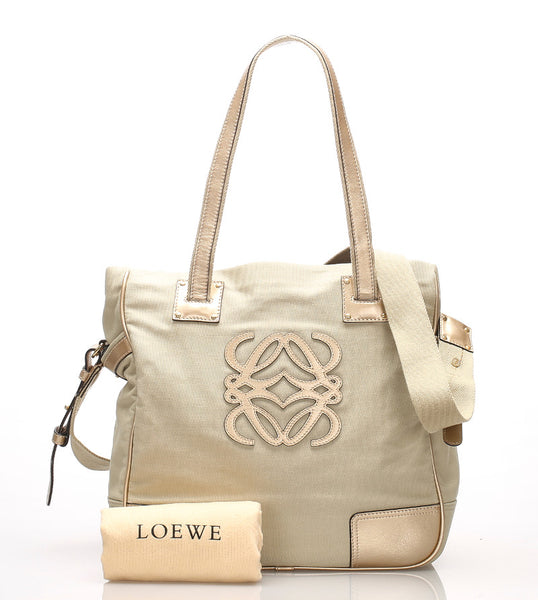 ロエベ アナグラム ベージュ キャンバス ショルダーバッグ レディース LOEWE 中古