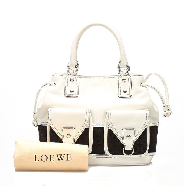 ロエベ アナグラム ホワイト  レザー トートバッグ レディース LOEWE 中古