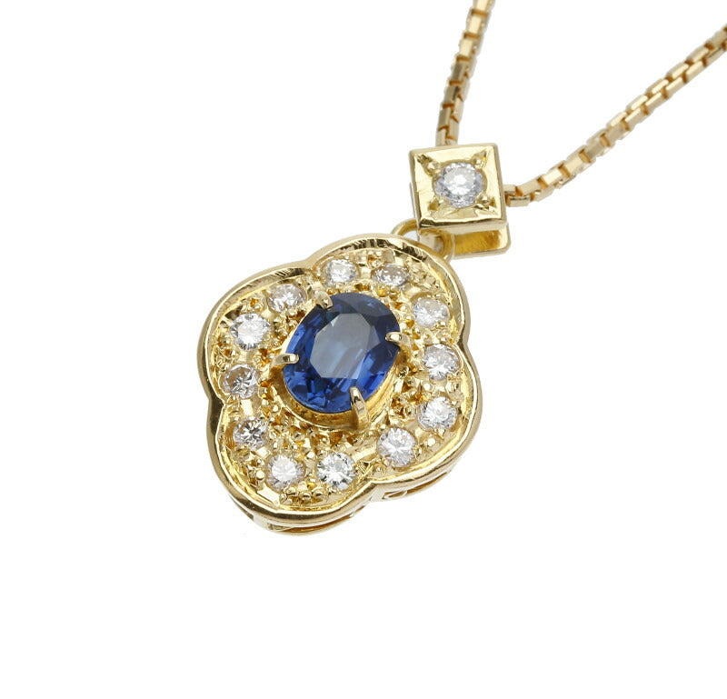 K18YG イエローゴールド サファイア0.92ct ダイヤ0.48ct ネックレス レディース 中古