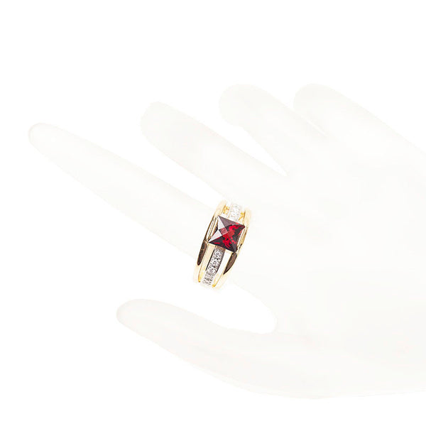 金ベースコンビ ガーネット2.00ct ダイヤ0.24ct リング 指輪 レディース 14.5号 【中古】