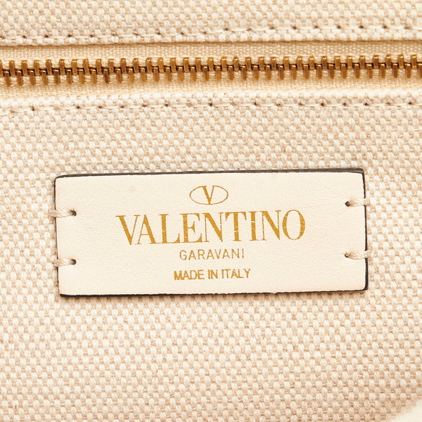 ヴァレンチノ ローマンスタッズ ニットバッグ クロシェ ハンドバッグ オフホワイト コットン コットンリネン レディース Valentino 【中古】