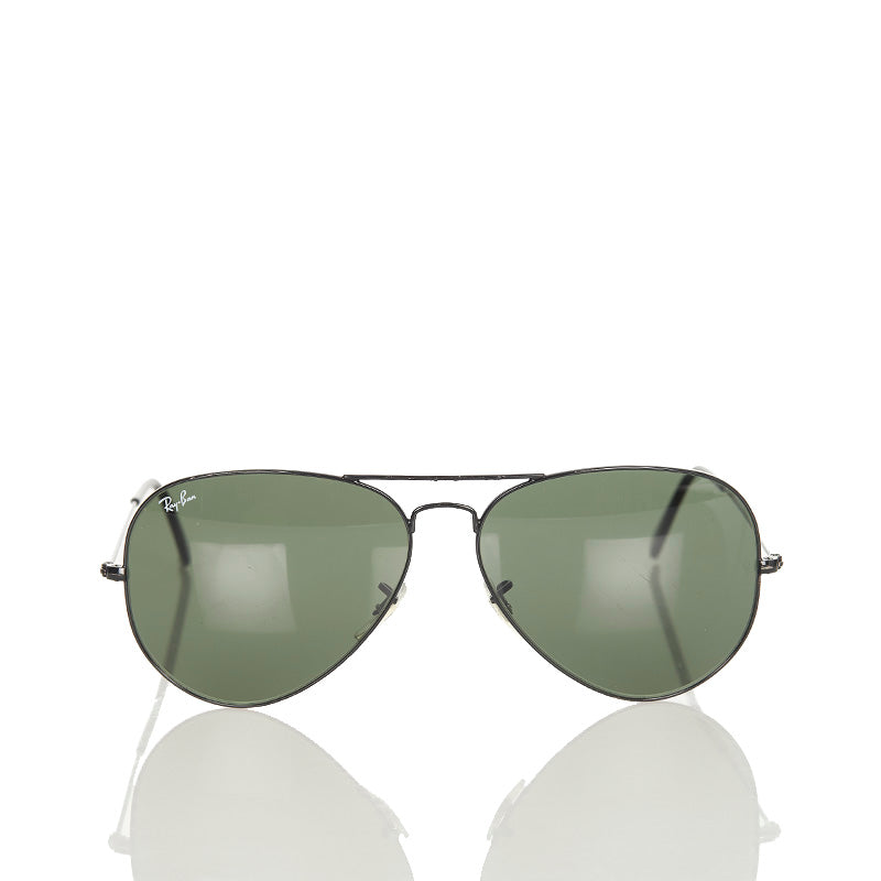 レイバン アビエーター RB3026 L2821 ブラック グリーン メタル ガラス サングラス メンズ Ray-Ban 【中古】