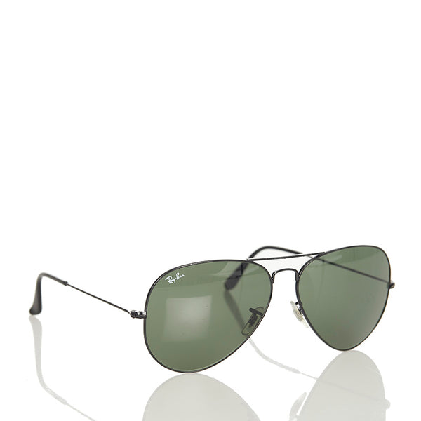 レイバン アビエーター RB3026 L2821 ブラック グリーン メタル ガラス サングラス メンズ Ray-Ban 【中古】