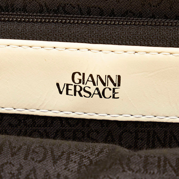 ヴェルサーチェ サンバースト ハンドバッグ ホワイト レザー パテントレザー レディース VERSACE 【中古】