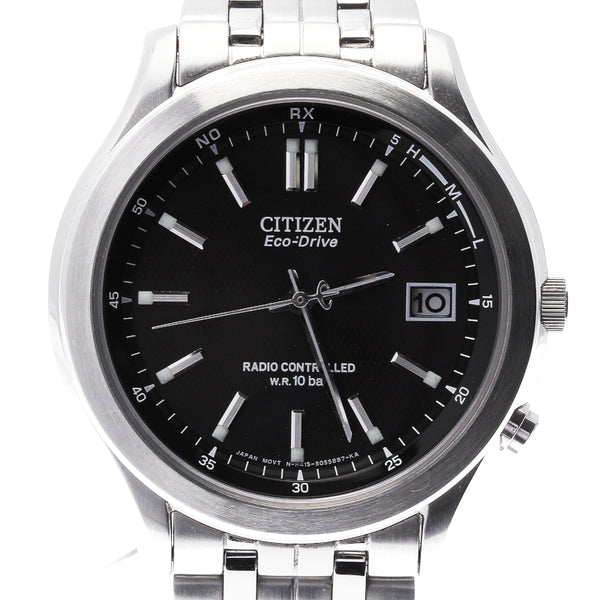 シチズン エコドライブ シルバー ステンレススチール 腕時計 メンズ CITIZEN クオーツ ブラック文字盤 中古