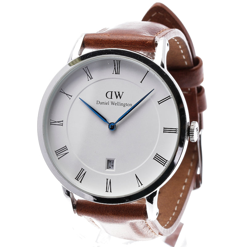 ダニエルウェリントン シルバー ブラウン レザー ステンレススチール 腕時計 メンズ Daniel Wellington クオーツ ホワイト文字盤 中古