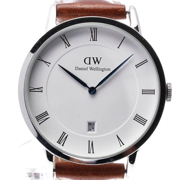 ダニエルウェリントン シルバー ブラウン レザー ステンレススチール 腕時計 メンズ Daniel Wellington クオーツ ホワイト文字盤 中古