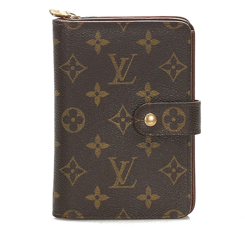 ルイ ヴィトン モノグラム ポルトモネ ビエ M61207 ブラウン 茶 PVC レザー 二つ折り財布 ユニセックス LOUIS VUITTON 中古