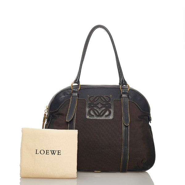 ロエベ ブラウン ブラック ナイロン レザー ハンドバッグ レディース LOEWE 【中古】