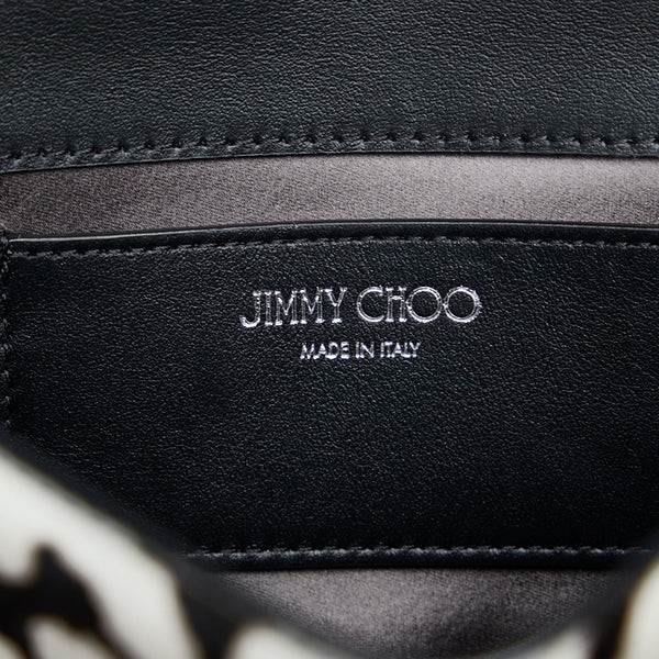 ジミーチュウ レオパード ヒョウ 豹 チェーン ショルダーバッグ ホワイト ブラック ハラコ レザー レディース JIMMY CHOO 【中古】