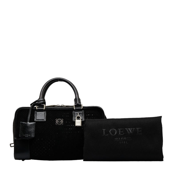 ロエベ アマソナ パンチング ハンドバッグ ブラック レザー スウェード レディース LOEWE 【中古】