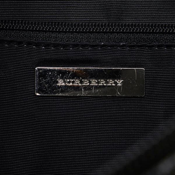 バーバリー ノバチェック ロゴ型押し ハンドバッグ ベージュ ブラック キャンバス レザー レディース BURBERRY 【中古】