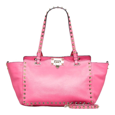 ヴァレンティノ ロックスタッズ ハンドバッグ ショルダーバッグ 2WAY ピンク レザー レディース VALENTINO 【中古】