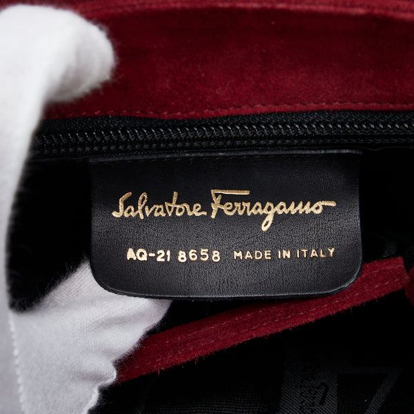 サルヴァトーレフェラガモ ガンチーニ ハンドバッグ ショルダーバッグ 2WAY レッド ゴールド スウェード レディース Salvatore Ferragamo 【中古】