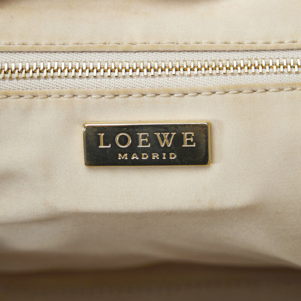 ロエベ アマソナ クロコ型押し ハンドバッグ ミニボストンバッグ ベージュ ブラウン レザー ナイロン レディース LOEWE 【中古】