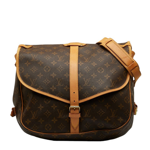 ルイ ヴィトン モノグラム ソミュール35 斜め掛け ショルダーバッグ M42254 ブラウン PVC レザー レディース LOUIS VUITTON 【中古】