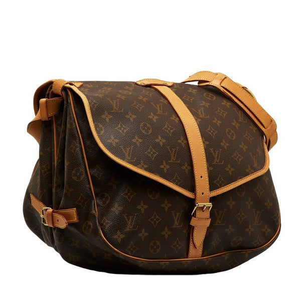 ルイ ヴィトン モノグラム ソミュール35 斜め掛け ショルダーバッグ M42254 ブラウン PVC レザー レディース LOUIS VUITTON 【中古】