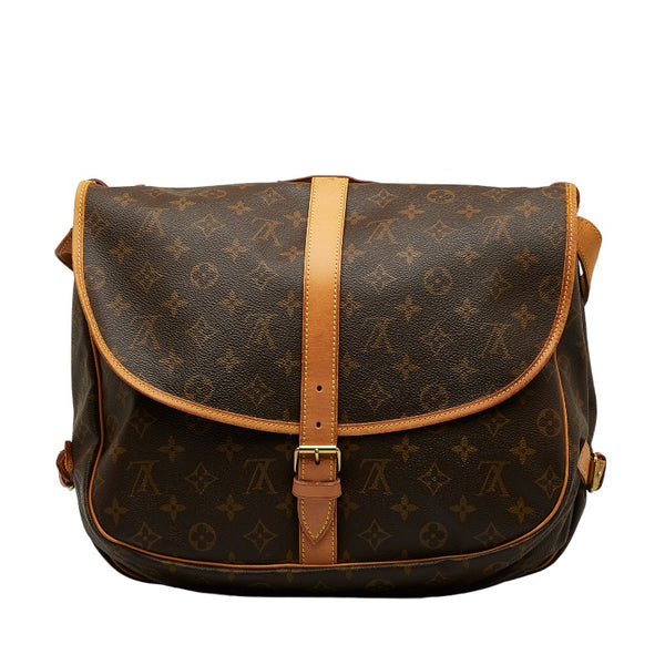 ルイ ヴィトン モノグラム ソミュール35 斜め掛け ショルダーバッグ M42254 ブラウン PVC レザー レディース LOUIS VUITTON 【中古】