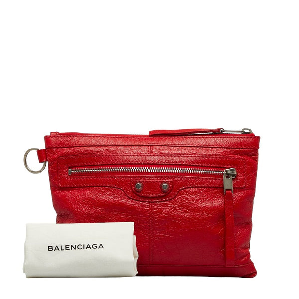 バレンシアガ クラシック クリップM クラッチバッグ フラットポーチ 273021 レッド レザー レディース BALENCIAGA 【中古】