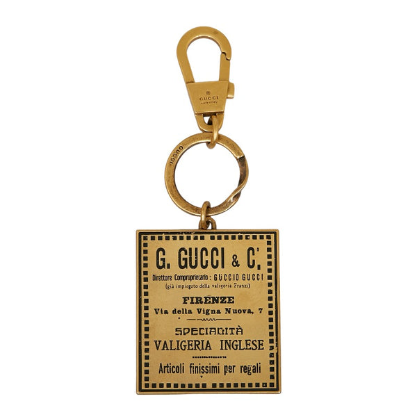 グッチ ヴィンテージラベルモチーフ キーホルダー キーリング バッグチャーム 495420 アンティークゴールド メタル メンズ GUCCI 【中古】