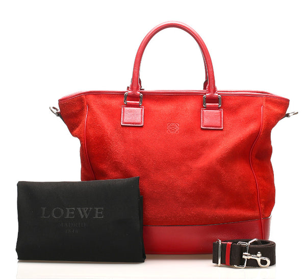 ロエベ アナグラム レッド 赤 スウェード レザー トートバッグ ユニセックス LOEWE 中古