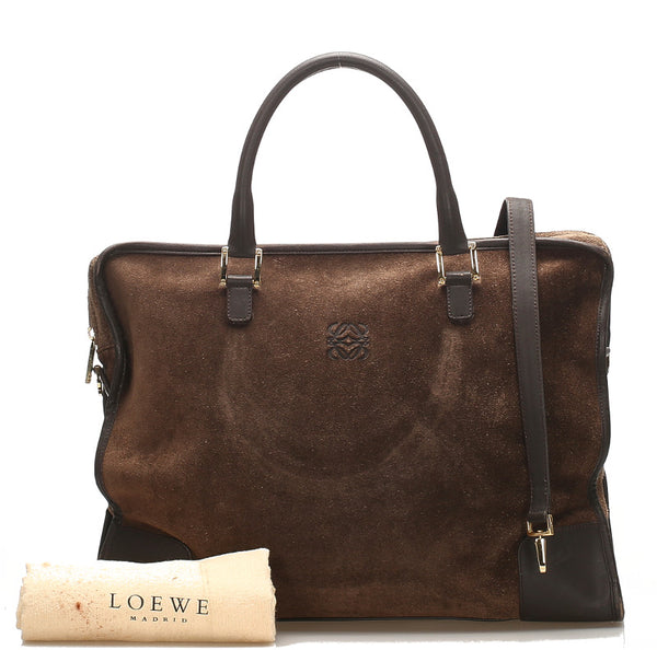 ロエベ アナグラム ブラウン スウェード レザー ブリーフケース メンズ LOEWE 中古