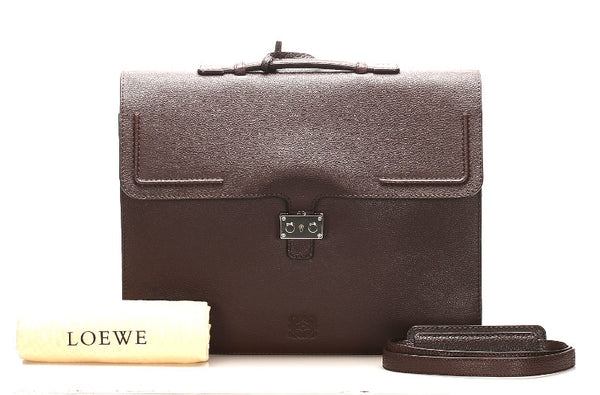 ロエベ アナグラム ブラウン レザー ビジネスバッグ ショルダーバッグ 2WAY メンズ LOEWE 中古