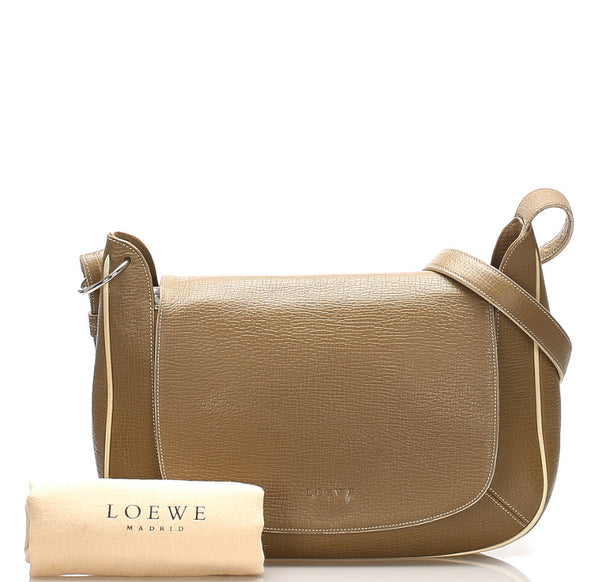 ロエベ カーキ レザー 斜め掛け ショルダーバッグ レディース LOEWE 中古