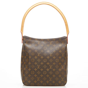 ルイ ヴィトン モノグラム ルーピングGM M51145 ブラウン PVC レザー ショルダーバッグ レディース LOUIS VUITTON 中古