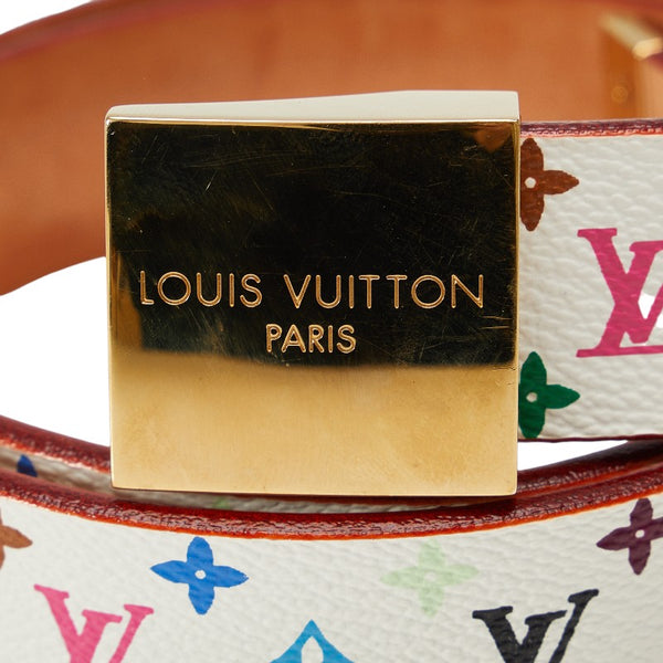 ルイ ヴィトン モノグラム マルチカラー サンチュールキャレ ベルト 32/80 M9270U ホワイト PVC レザー レディース LOUIS VUITTON 【中古】