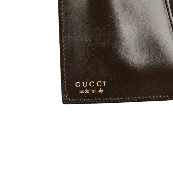 グッチ ロゴプレート ゴールド金具 アジェンダ 6穴 手帳カバー ブラウン レザー レディース GUCCI 【中古】