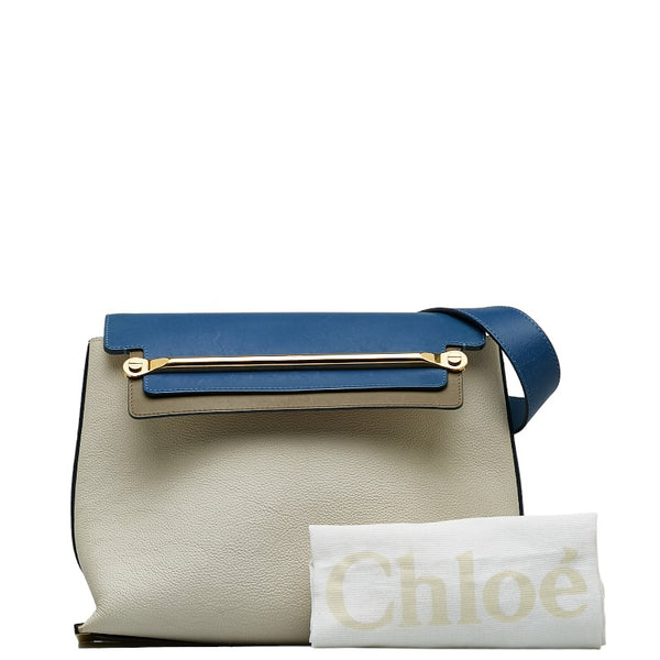 クロエ クレア バイカラー ゴールド金具 チェーン ショルダーバッグ アイボリー ネイビー レザー レディース Chloe 【中古】