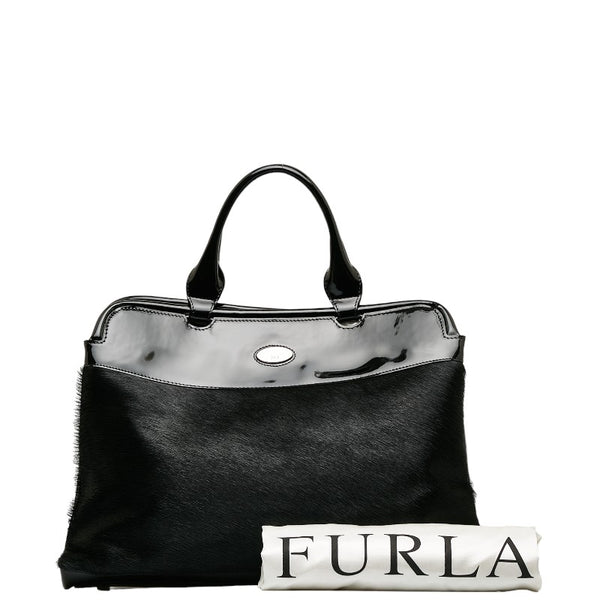 フルラ 80周年限定 ハンドバッグ ブラック ハラコ パテントレザー レディース Furla 【中古】