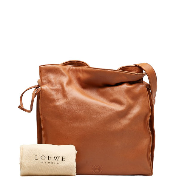 ロエベ アナグラム ナッパ フラメンコ 斜め掛け ショルダーバッグ ブラウン レザー レディース LOEWE 【中古】