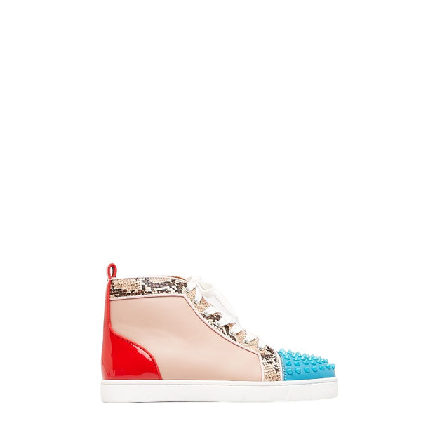 クリスチャンルブタン スパイクスタッズ パイソン ハイカット スニーカー ピンク マルチカラー レザー エナメル レディース Christian Louboutin 【中古】