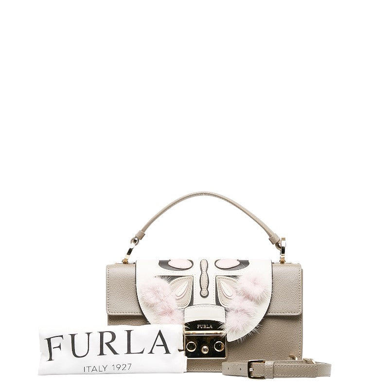 フルラ メトロポリス バタフライ ファー ハンドバッグ ショルダーバッグ 2WAY グレージュ マルチカラー レザー レディース Furla 【中古】