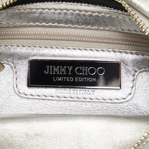 ジミーチュウ クロコ型押し チェーン ワンショルダーバッグ シルバー ブラック レザー メタル レディース JIMMY CHOO 【中古】