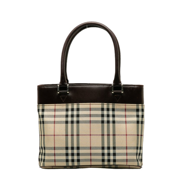 バーバリー ノバチェック ハンドバッグ ベージュ ブラウン キャンバス レザー レディース BURBERRY 【中古】