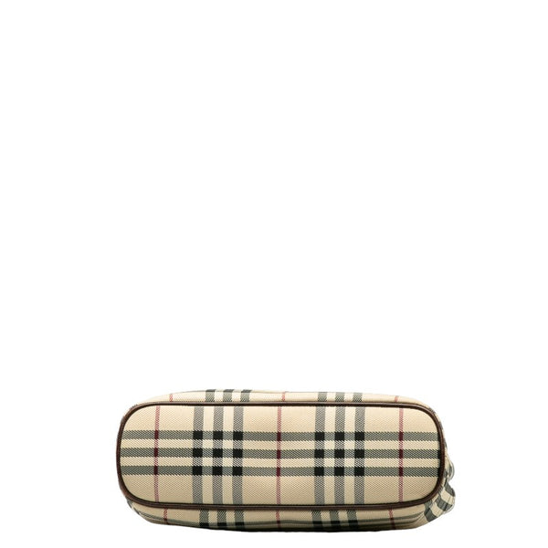 バーバリー ノバチェック ハンドバッグ ベージュ ブラウン キャンバス レザー レディース BURBERRY 【中古】