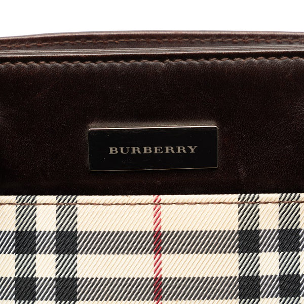 バーバリー ノバチェック ハンドバッグ ベージュ ブラウン キャンバス レザー レディース BURBERRY 【中古】