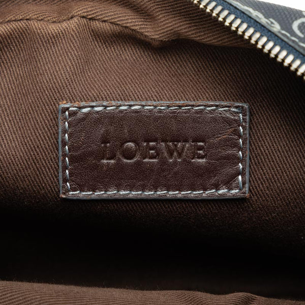 ロエベ アナグラム ポーチ ネイビー ブラウン PVC レザー レディース LOEWE 【中古】